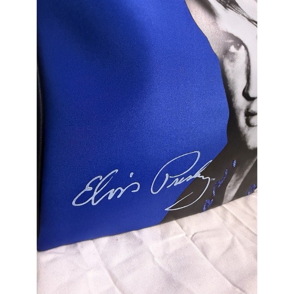 Elvis Presley The King 13.5 x 12 Blue Zipper Rhinestone Tote Bag Handbag Purse - Picture 3 of 5